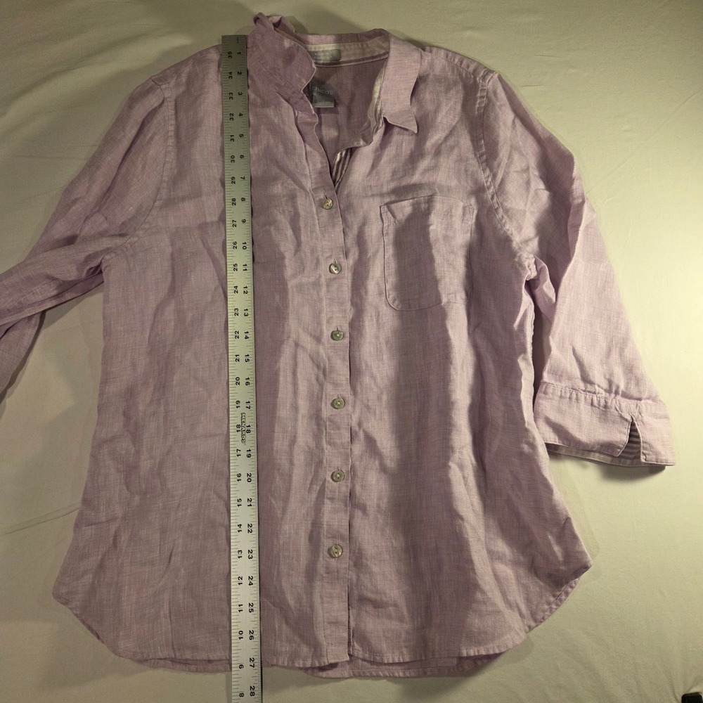 Chico's 100% Linen Button Up Shirt 3/4 Sleeves, Size 2 Women's 12/14, Lavender - Picture 9 of 10